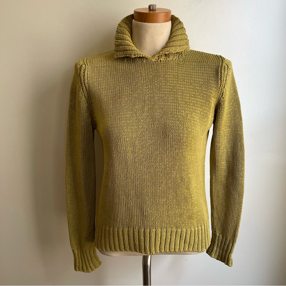Marisa Minicucci Green Knit Sweater Collar Cotton Viscose Small Petite S/P